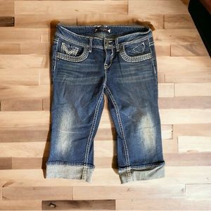 Vigoss Capri Jeans Cropped Embellished Flap Pocket  Women’s Sz 11 Dbl Back Pkt